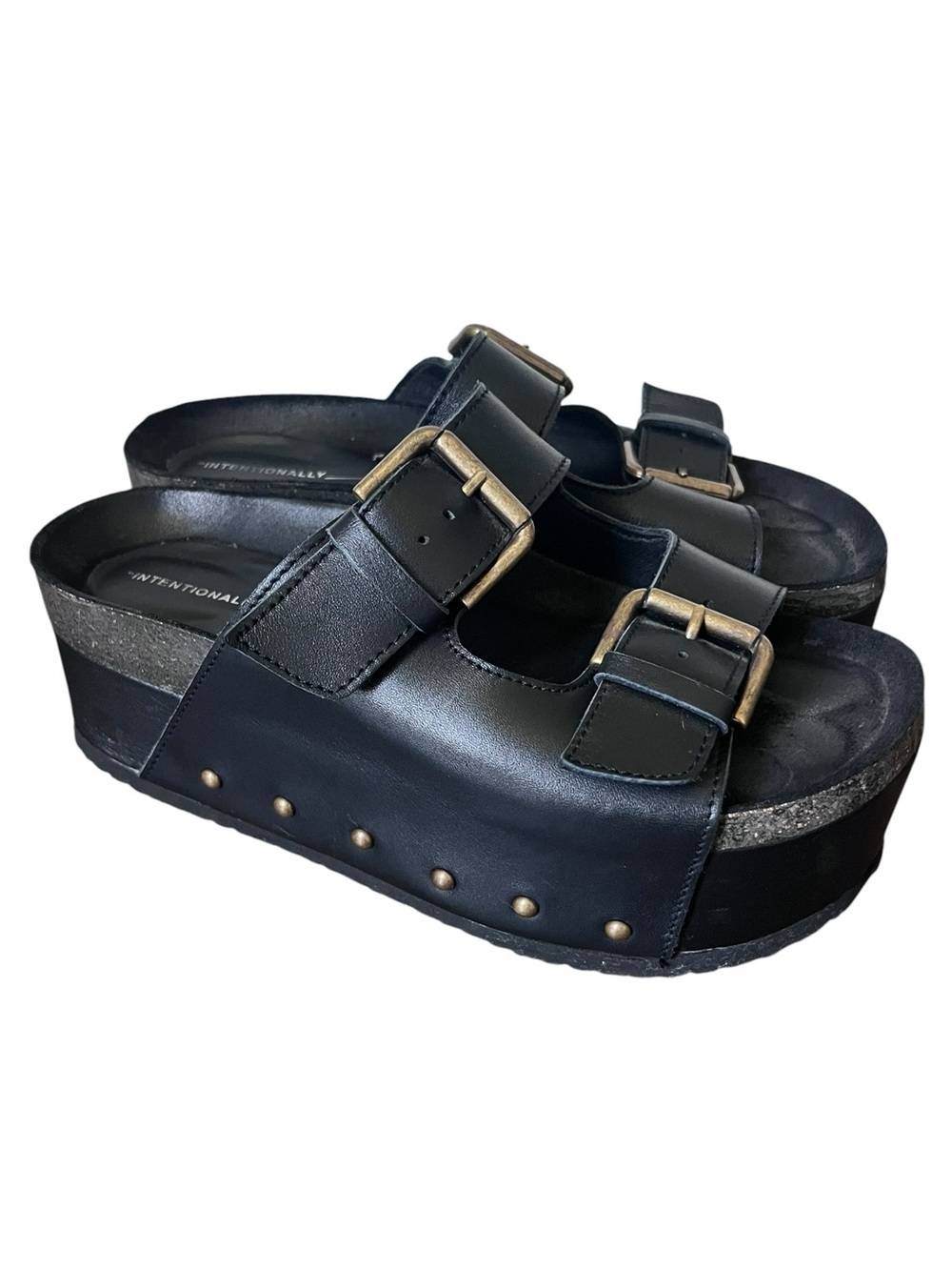 Intentionally Blank Cooper 2 Leather Black Slip On Platform Sandals Size EU 38